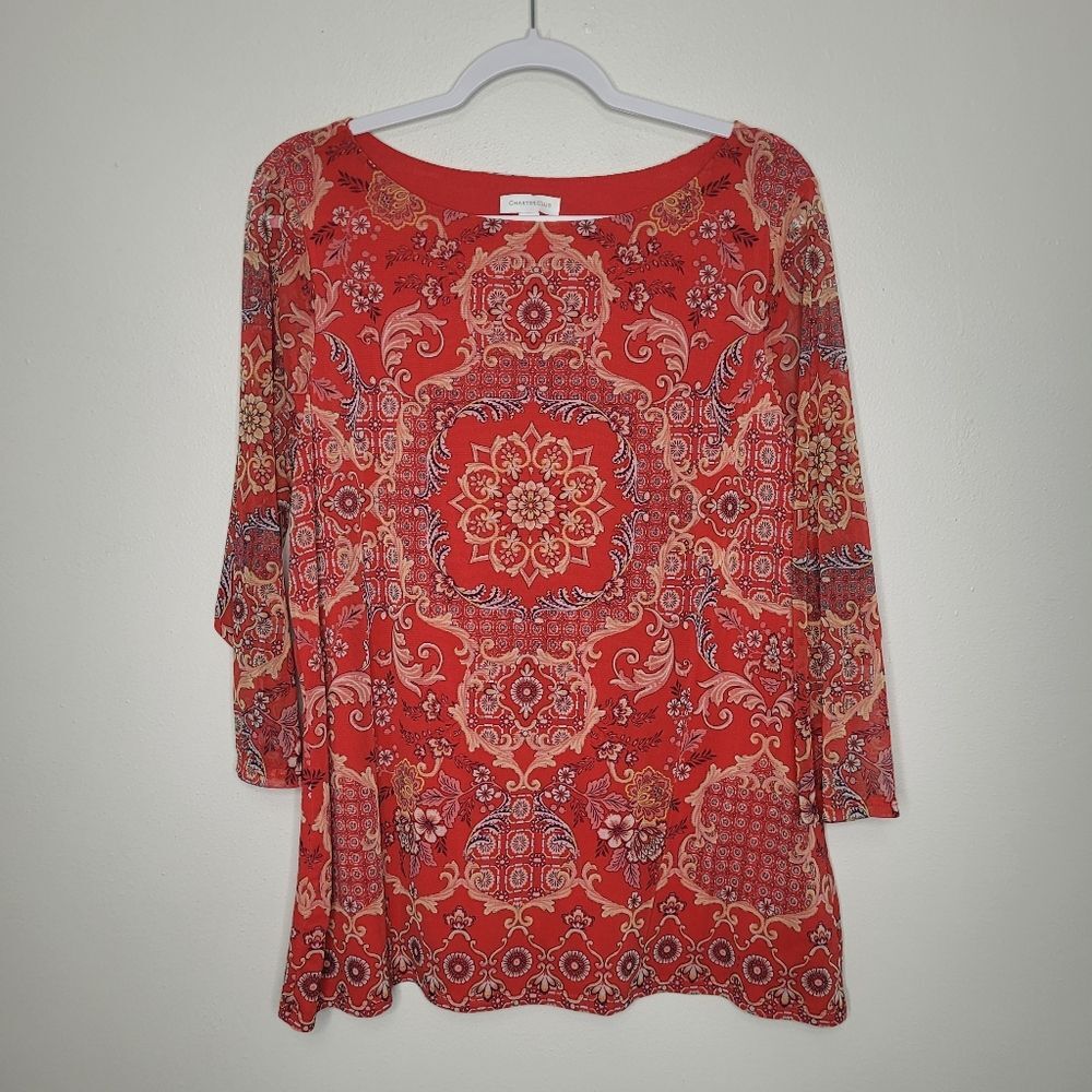 Charter Club red nylon boho all over print plus size casual top size 1x